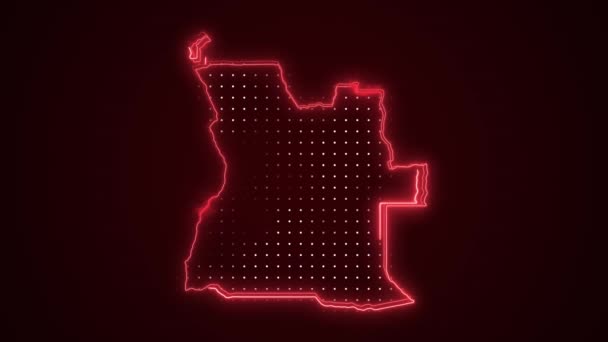 Rörlig Neon Röd Angola Karta Gränser Kontur Loop Bakgrund Neon — Stockvideo