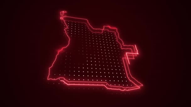 Pohybující Neon Červená Angola Mapa Ohraničení Obrys Smyčka Pozadí Neon — Stock video