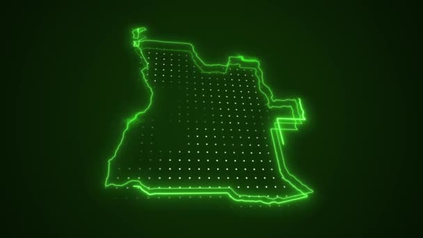 Moving Neon Green Angola Map Borders Outline Loop Háttér Neon — Stock videók