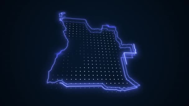Moving Neon Blue Angola Map Borders Outline Loop Háttér Neon — Stock videók