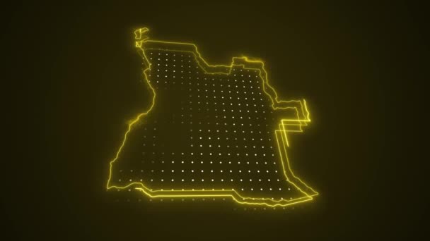 Pohybující Neonová Žlutá Angola Mapa Ohraničení Obrysová Smyčka Pozadí Neon — Stock video