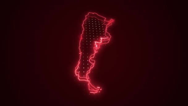 Neon Red Argentina Kort Grænser Outline Loop Baggrund Neon Red – Stock-video