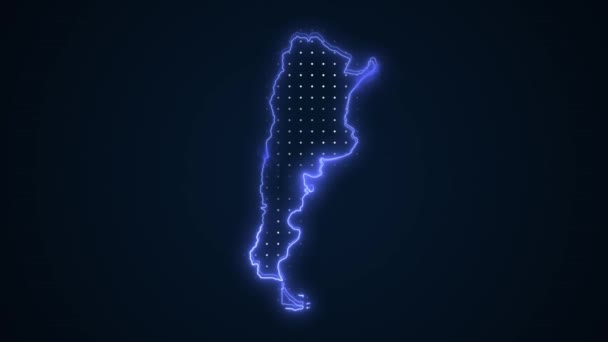 Neon Blue Argentina Map Borders Outline Loop Hintergrund Neon Blue — Stockvideo