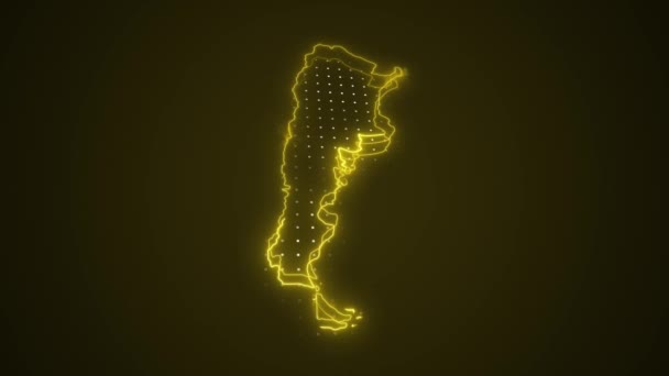 Неоновая Желтая Карта Аргентины Граничит Контурным Фоном Неоновый Желтый Цвет — стоковое видео