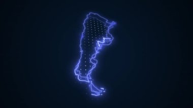 Neon Blue Arjantin Haritası Çevre Çizgisi Döngü Arkaplanı. Neon Blue Colored Arjantin Haritası Sınırları Kusursuz Döngüsüz Karanlık Arkaplan. Arjantin Neon Haritası Sınır Çizgileri.