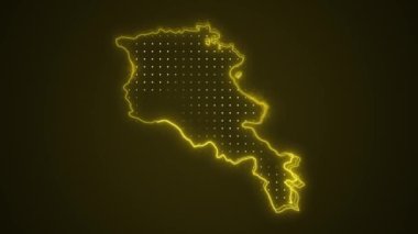 Neon Yellow Ermenistan Haritası Çevre Çizgisi Döngü Arkaplanı. Neon Yellow Renkli Ermenistan Haritası Sınırları Kusursuz Döngüsüz Karanlık Arkaplan. Ermenistan Neon Haritası Sınır Çizgileri.