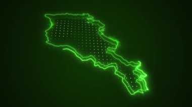 Neon Green Ermenistan Haritası Çevre Çizgisi Döngü Arkaplanı. Neon Yeşil Renkli Ermenistan Haritası Sınırları Kusursuz Döngüsüz Karanlık Arkaplan. Ermenistan Neon Haritası Sınır Çizgileri.