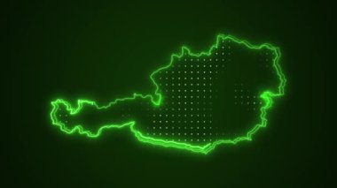 Neon Green Austria Haritası Sınır Çizgisi Döngü Arkaplanı. Neon Green Colored Austria Haritası Sınırları Kusursuz Döngüsüz Karanlık Arkaplan. Avusturya Neon Haritası Sınır Çizgileri.
