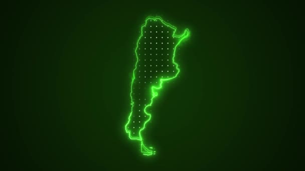 Neon Green Argentina Map Borders Outline Loop Achtergrond Neon Groen — Stockvideo