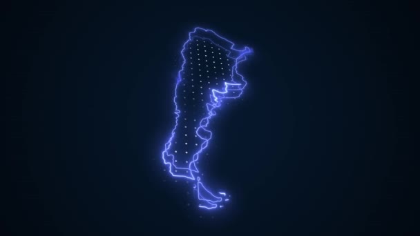 Neon Blue Argentina Map Gränser Skissera Loop Bakgrund Neon Blue — Stockvideo