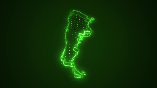 Зеленый Неон Аргентина Карта Границы Контур Круга Фон Неоновый Зеленый — стоковое видео