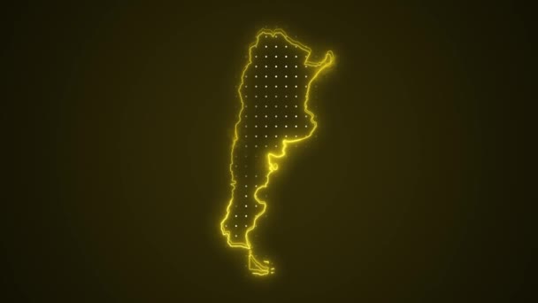 Neon Yellow Argentina Map Borders Outline Loop Achtergrond Neon Geel — Stockvideo