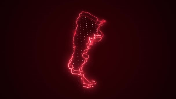 Neon Red Argentina Mapa Granice Zarys Pętli Tło Neon Red — Wideo stockowe