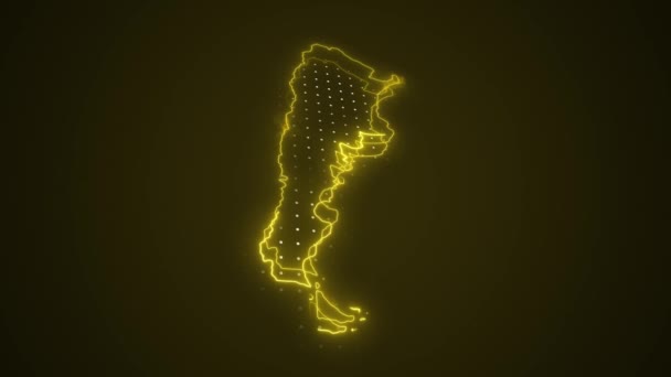 Neon Yellow Argentina Kort Grænser Outline Loop Baggrund Neon Gul – Stock-video