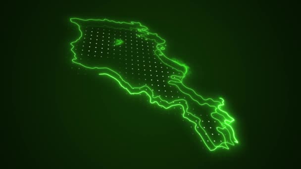 Neon Zielona Armenia Mapa Granice Zarys Pętli Tło Neon Green — Wideo stockowe