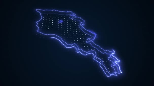 Неоновая Голубая Армения Карта Границы Фон Контур Круга Неоновый Голубой — стоковое видео