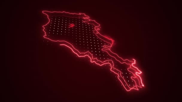 Neon Czerwona Armenia Mapa Granice Zarys Pętli Tło Neon Red — Wideo stockowe