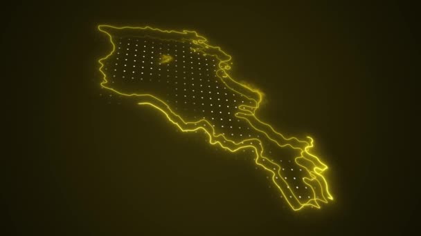 Mappa Neon Giallo Armenia Confini Contorno Loop Sfondo Bordi Mappa — Video Stock