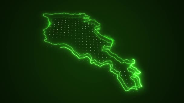 Neon Green Armenia Map Borders Outline Loop Achtergrond Neon Groen — Stockvideo