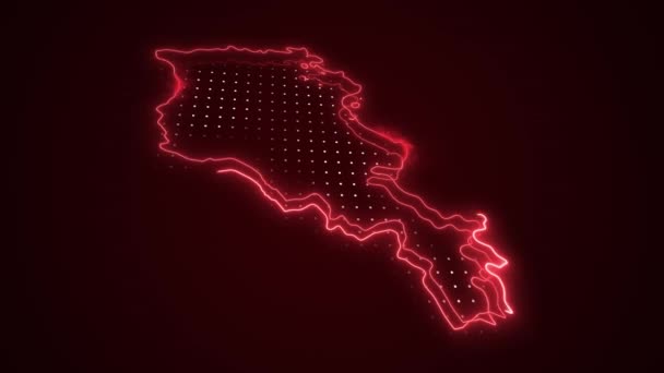 Neon Czerwona Armenia Mapa Granice Zarys Pętli Tło Neon Red — Wideo stockowe