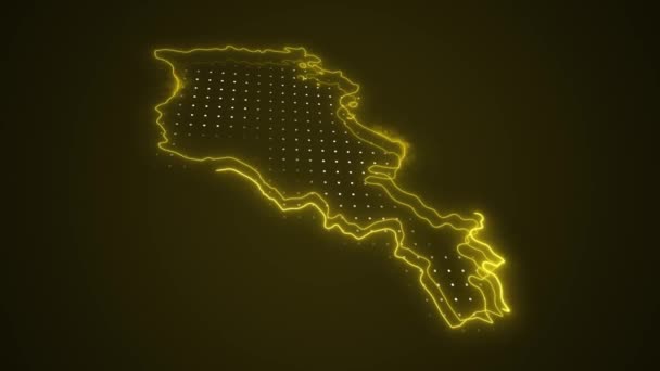 Neon Yellow Armenia Map Borders Outline Loop Background Inglés Neon — Vídeos de Stock