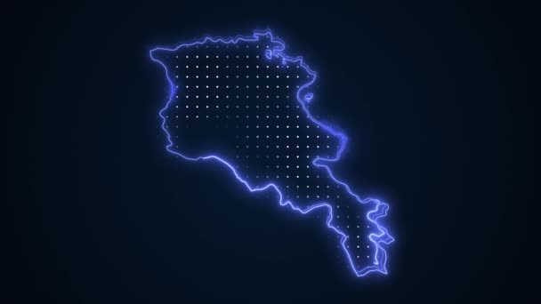 Neon Blue Armenia Mapa Fronteiras Esboço Loop Fundo Neon Blue — Vídeo de Stock