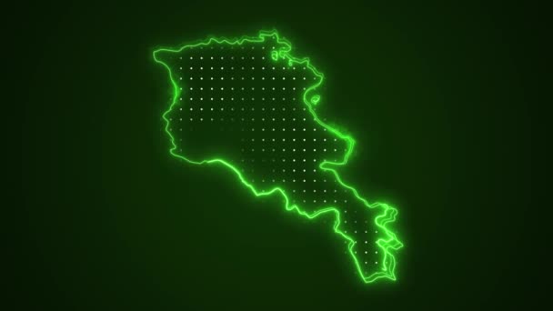 ネオン グリーン アルメニア 境界線 ループ バックグラウンドの概要 ネオングリーンカラーアルメニア地図境界線は シームレスループダークバックグラウンドを概説します アルメニア ネオン — ストック動画