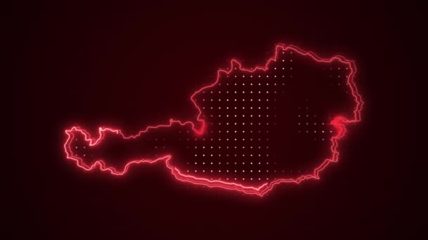 Neon Red Austria Mapa Fronteiras Esboço Loop Fundo Neon Vermelho — Vídeo de Stock