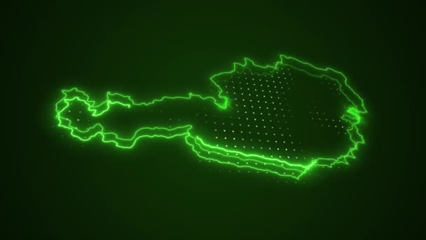 Neon Green Austria Mapa Granice Zarys Pętli Tło Neon Green — Wideo stockowe