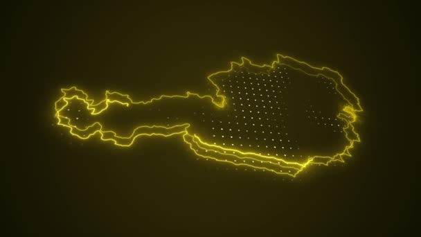 Neon Yellow Austria Mapa Granice Zarys Pętli Tło Neon Yellow — Wideo stockowe