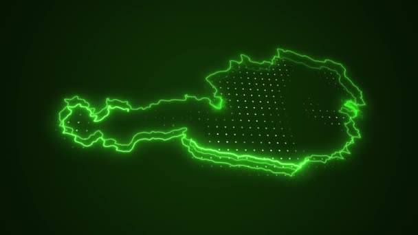 Neon Green Austria Mapa Fronteras Esquema Bucle Fondo Neon Green — Vídeos de Stock