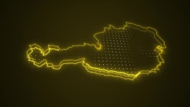 Neon Yellow Austria Map Borders Outline Loop Achtergrond Neon Geel — Stockvideo