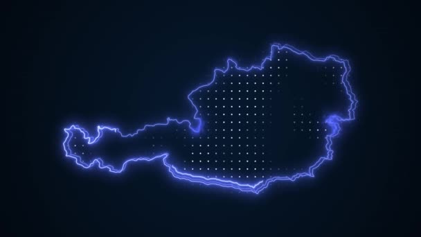 Neon Blue Rakousko Mapa Ohraničení Obrys Pozadí Neon Blue Colored — Stock video