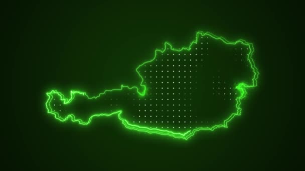 Неоновая Зеленая Австрия Карта Границы Очертания Круга Фон Неоновый Зеленый — стоковое видео