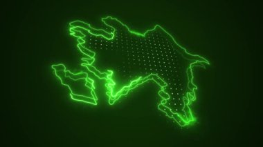 3 Boyutlu Hareketli Neon Yeşil Azerbaycan Haritası Sınır Çizgisi Döngü Arkaplanı. Neon Green Colored Azerbaycan Haritası Sınırları Kusursuz Döngüsüz Karanlık Arkaplan. Azerbaycan Neon Haritası Kenar Çizgileri