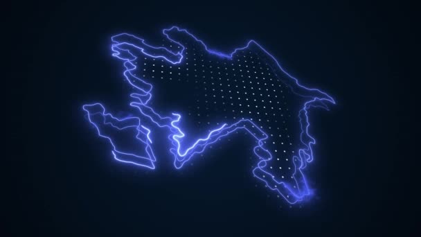 Moving Neon Blue Azerbaijan Карта Границы Контур Круга Фон Неоновая — стоковое видео
