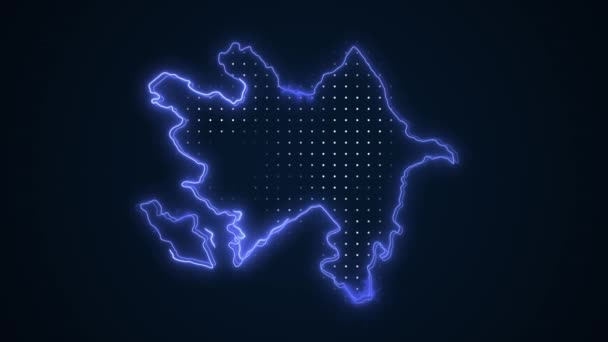 Moving Neon Blue Azerbejdżan Mapa Granice Zarys Pętli Tło Neon — Wideo stockowe