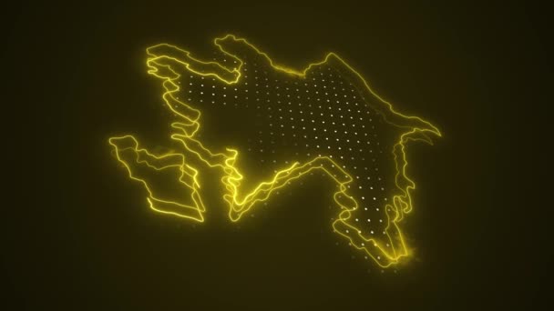 3D移动霓虹灯黄色阿塞拜疆地图边界轮廓背景 Neon Yellow Colored Azerbaijan地图边界轮廓无缝线黑暗背景 阿塞拜疆Neon地图边界概要 — 图库视频影像