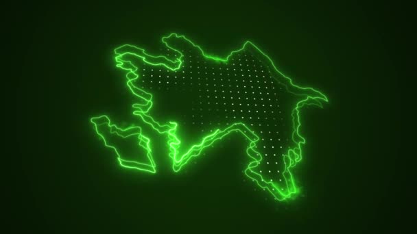 Moving Neon Zielony Azerbejdżan Mapa Granice Zarys Pętli Tło Neon — Wideo stockowe