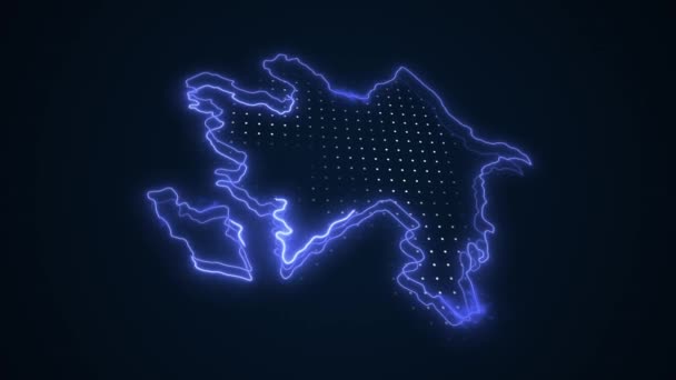 Moving Neon Blue Azerbaijan Map Borders Outline Loop Background Frontiere — Video Stock
