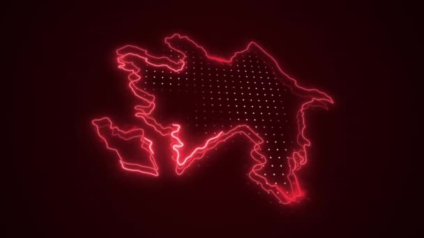 Moving Neon Red Αζερμπαϊτζάν Χάρτης Σύνορα Περίγραμμα Βρόχο Φόντο Neon — Αρχείο Βίντεο