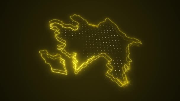 Moving Neon Yellow Azerbaijan Карта Границы Фон Контура Круга Неоновый — стоковое видео