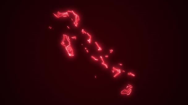 Moving Neon Czerwone Bahamy Mapa Granice Zarys Pętli Tło Neon — Wideo stockowe
