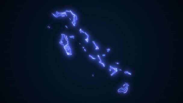 Movendo Neon Azul Bahamas Mapa Fronteiras Esboço Loop Fundo Neon — Vídeo de Stock