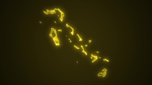 Movimiento Neón Amarillo Bahamas Mapa Fronteras Esquema Lazo Fondo Neon — Vídeo de stock