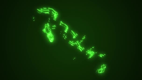 Pohybující Neon Zelené Bahamy Mapa Ohraničení Obrys Pozadí Smyčky Neon — Stock video