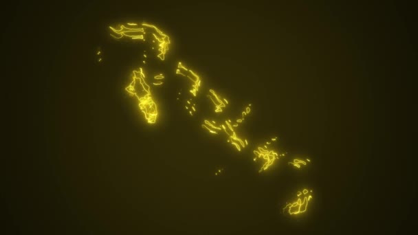3D移動ネオンイエローバハママ図ボーダーアウトラインループ背景 ネオンイエローカラーのバハマ地図ボーダーは シームレスループダークバックグラウンドを概説します バハマ ネオン 境界線 — ストック動画