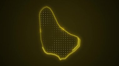 3 Boyutlu Hareketli Neon Sarı Barbados Harita Sınır Çizgileri Çevre Çizelgesi Arkaplanı. Neon Yellow Renkli Barbados Haritası Sınırları Kusursuz Döngüsüz Karanlık Arkaplan. Barbados Neon Harita Kenarlıkları Çizgisi