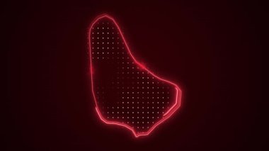 3D Hareketli Neon Kırmızı Barbados Haritası Sınır Çizgisi Döngüsü Arkaplanı. Neon Kırmızı Renkli Barbados Haritası Sınırları Kusursuz Döngüsüz Karanlık Arkaplan. Barbados Neon Harita Kenarlıkları Çizgisi