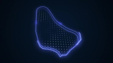 3D Moving Neon Blue Barbados Harita Sınırları Çevre Çizelgesi Arkaplanı. Neon Blue Colored Barbados Haritası Sınırları Kusursuz Döngüsüz Karanlık Arkaplan. Barbados Neon Harita Kenarlıkları Çizgisi